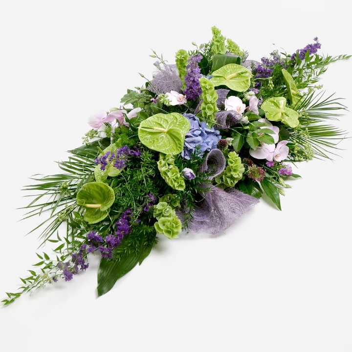 Contemporary Green & Lilac Double Ended Casket Spray
